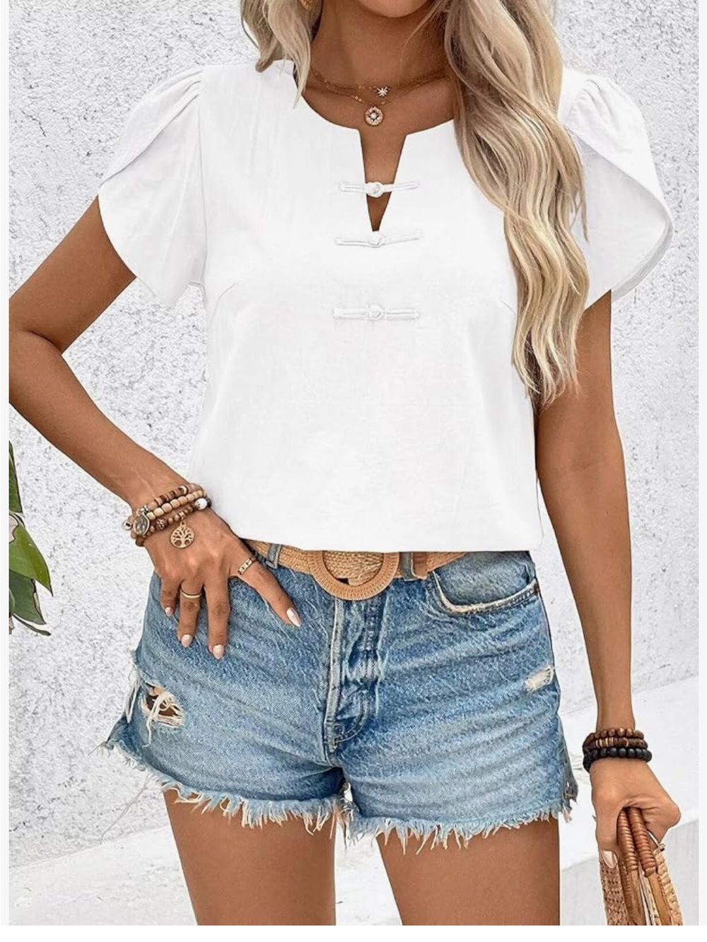 Falechay Women's Summer Tops Petal Short Sleeve - Picture 4 of 11